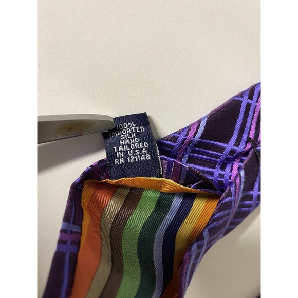 Ted Baker Neck Tie Striped Check Purple Pink Silk 59" 3.5" - Picture 5 of 7